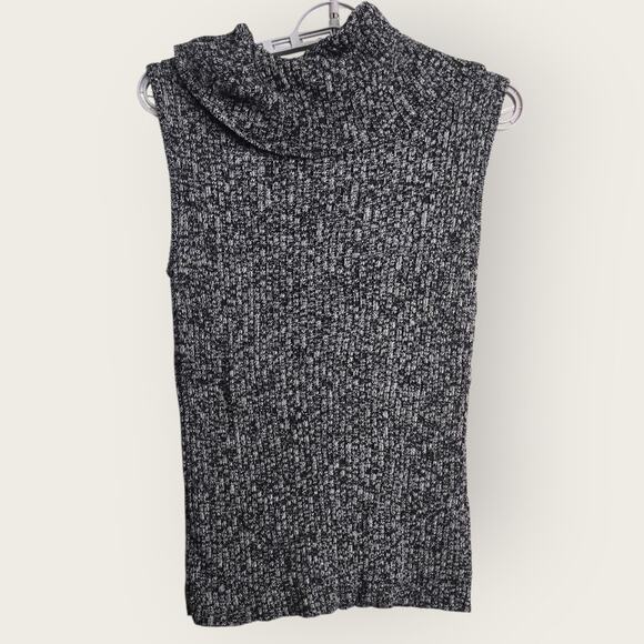 The Limited Sweater M Black White Marled Knit Sleeveless Cotton Cowl Neck Tunic‎ - Picture 2 of 7